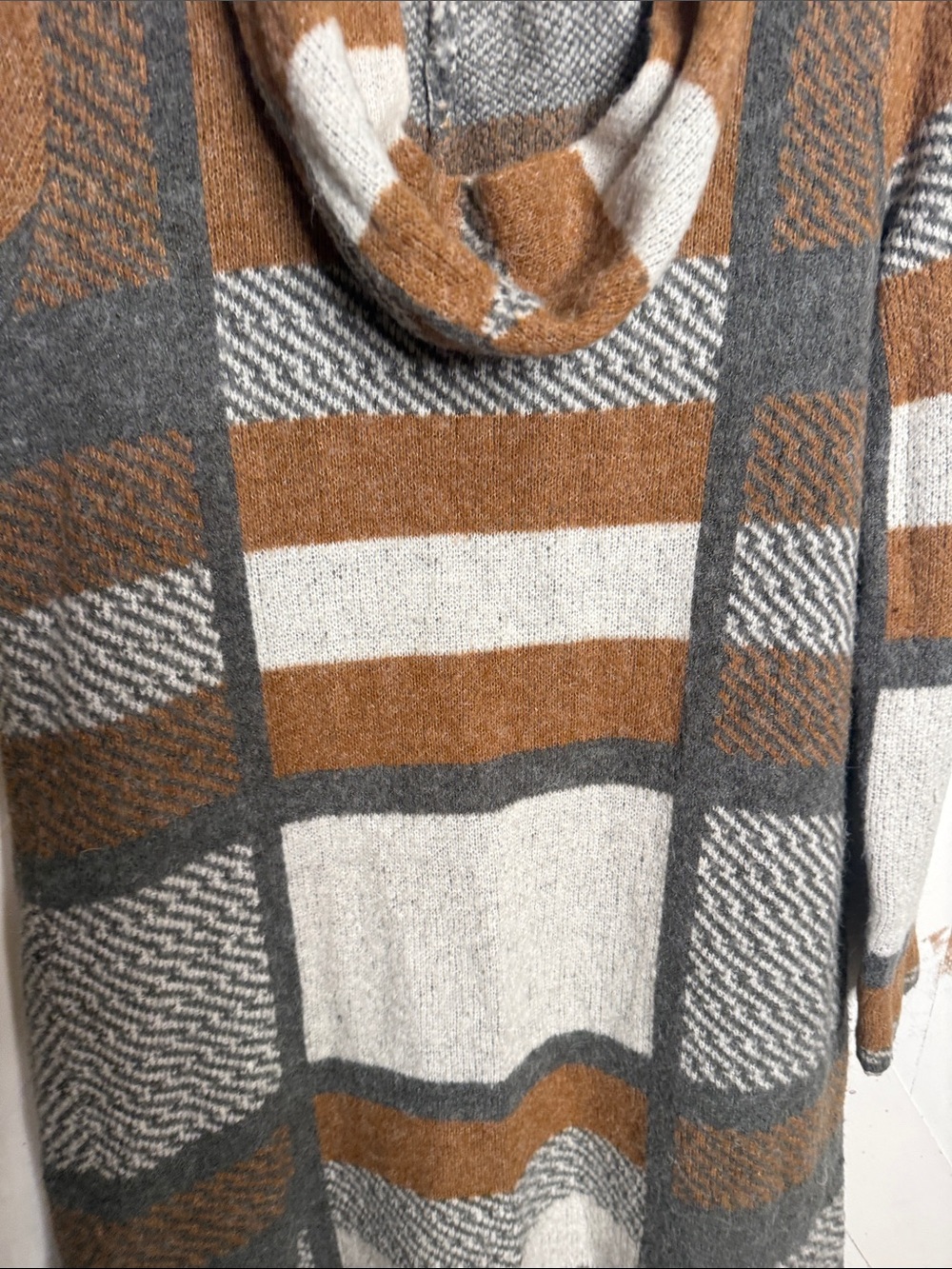 Natural Reflections Hooded Open-Front Cardigan in Brown, Gray & Cream - Picture 8 of 13